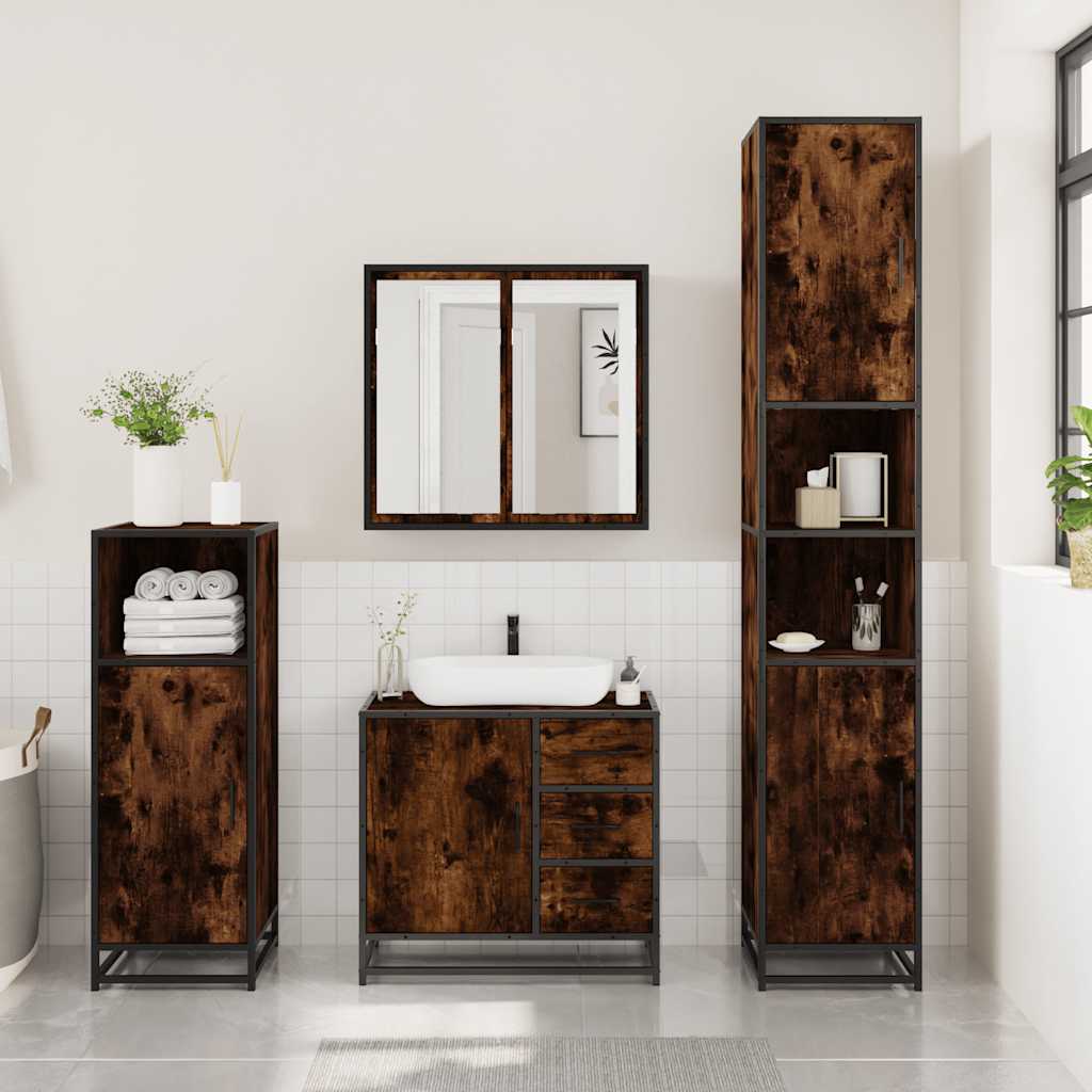 vidaXL 3 Piece Bathroom Furniture Set Smoked Oak Engineered Wood 3
