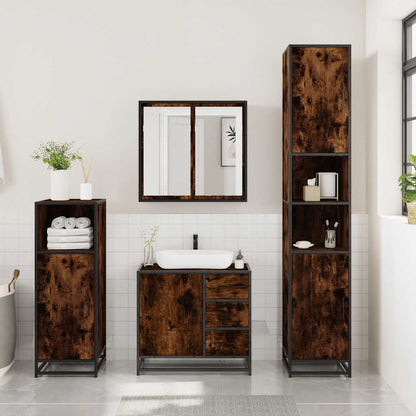 vidaXL 3 Piece Bathroom Furniture Set Smoked Oak Engineered Wood 3