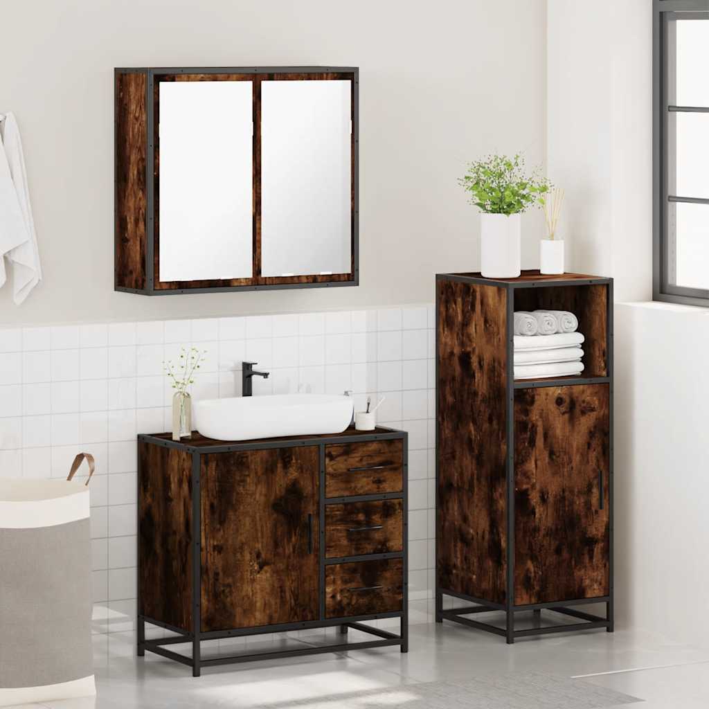 vidaXL 3 Piece Bathroom Furniture Set Smoked Oak Engineered Wood 4