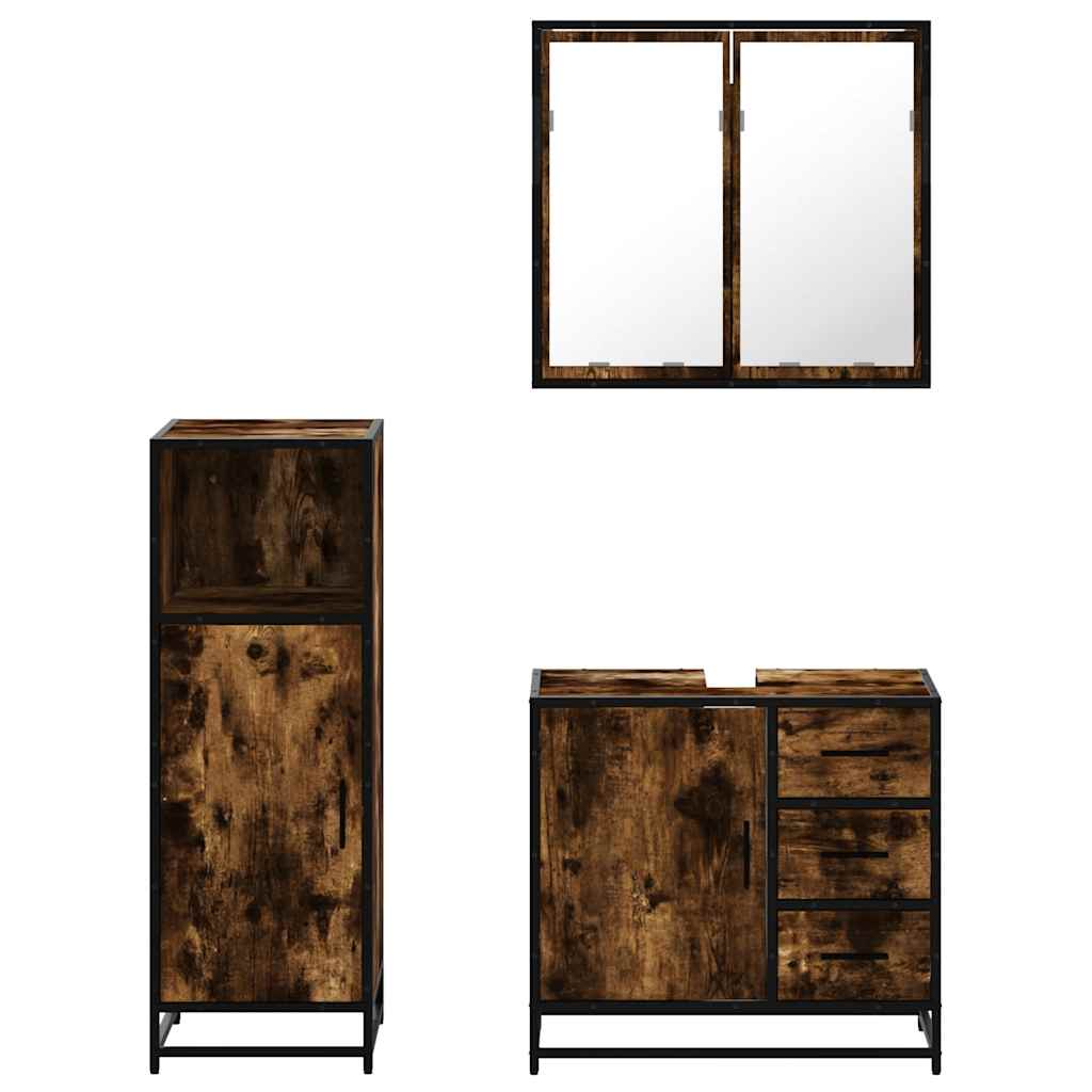 vidaXL 3 Piece Bathroom Furniture Set Smoked Oak Engineered Wood 5