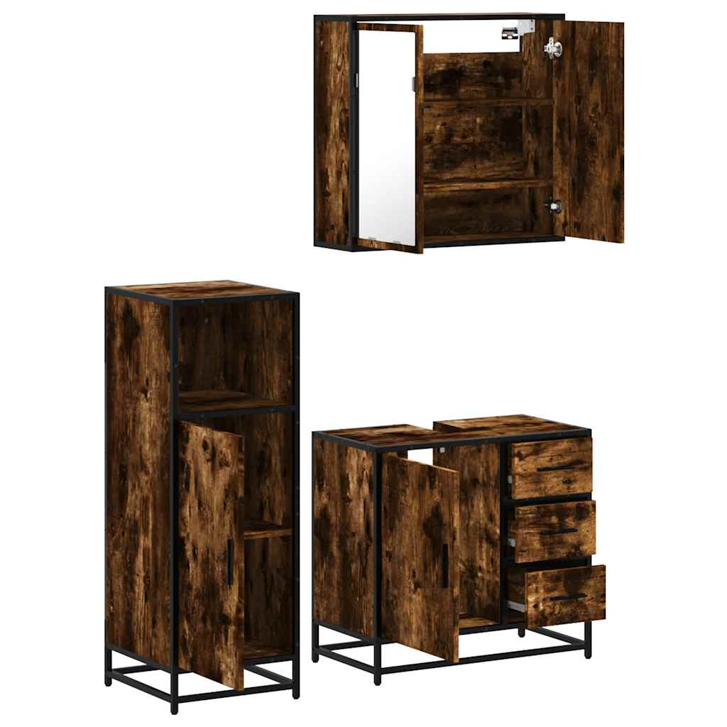 vidaXL 3 Piece Bathroom Furniture Set Smoked Oak Engineered Wood 6
