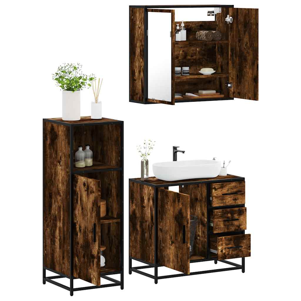 vidaXL 3 Piece Bathroom Furniture Set Smoked Oak Engineered Wood 1