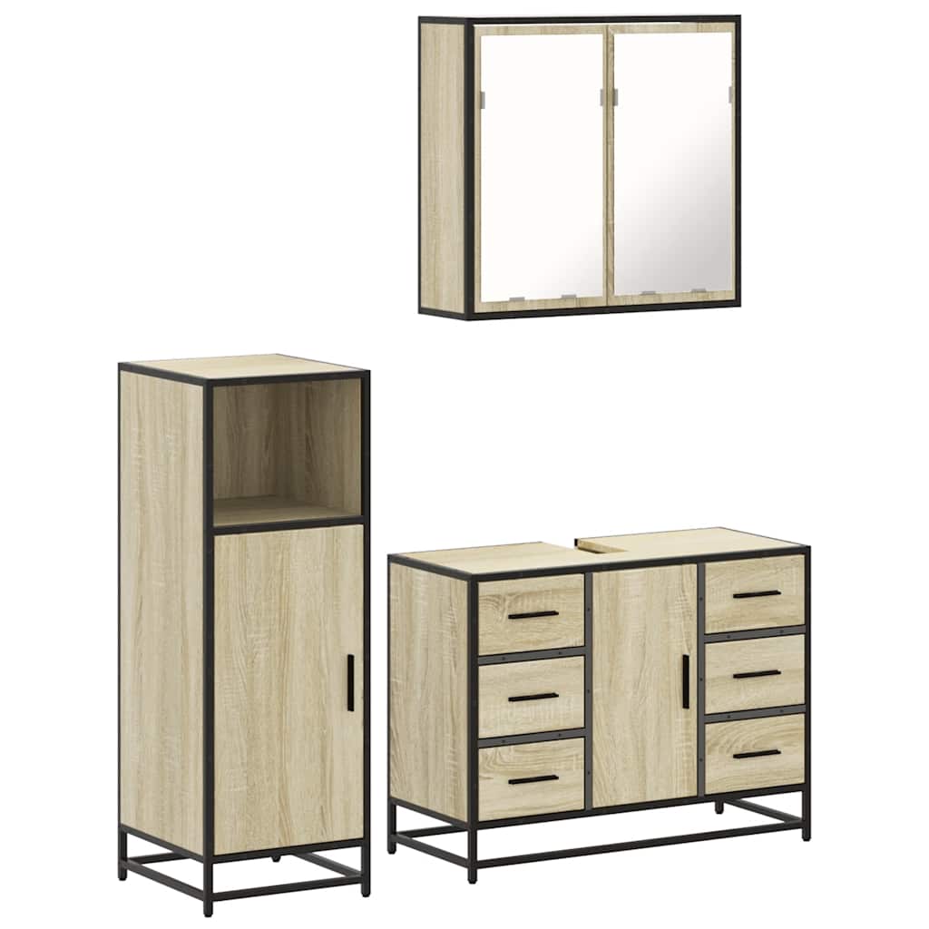 vidaXL 3 Piece Bathroom Furniture Set Sonoma Oak Engineered Wood 2