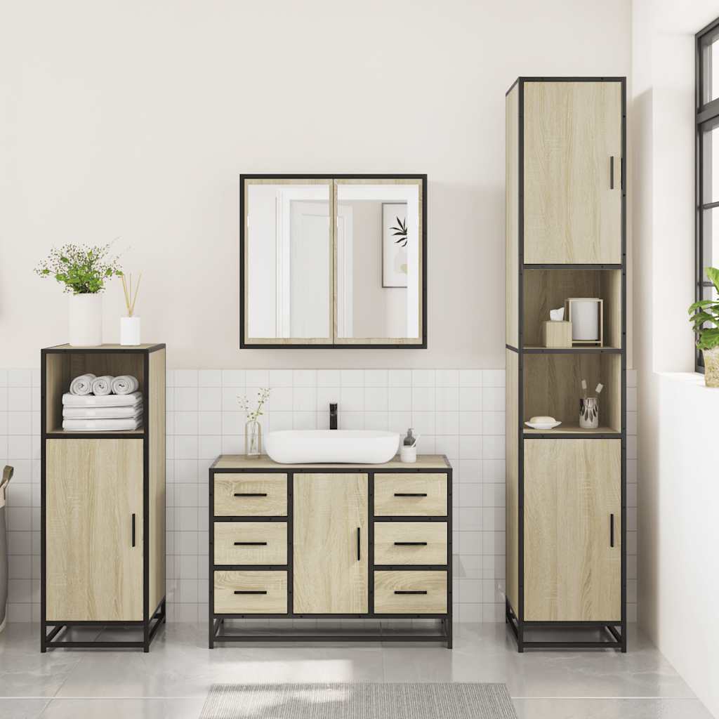 vidaXL 3 Piece Bathroom Furniture Set Sonoma Oak Engineered Wood 3