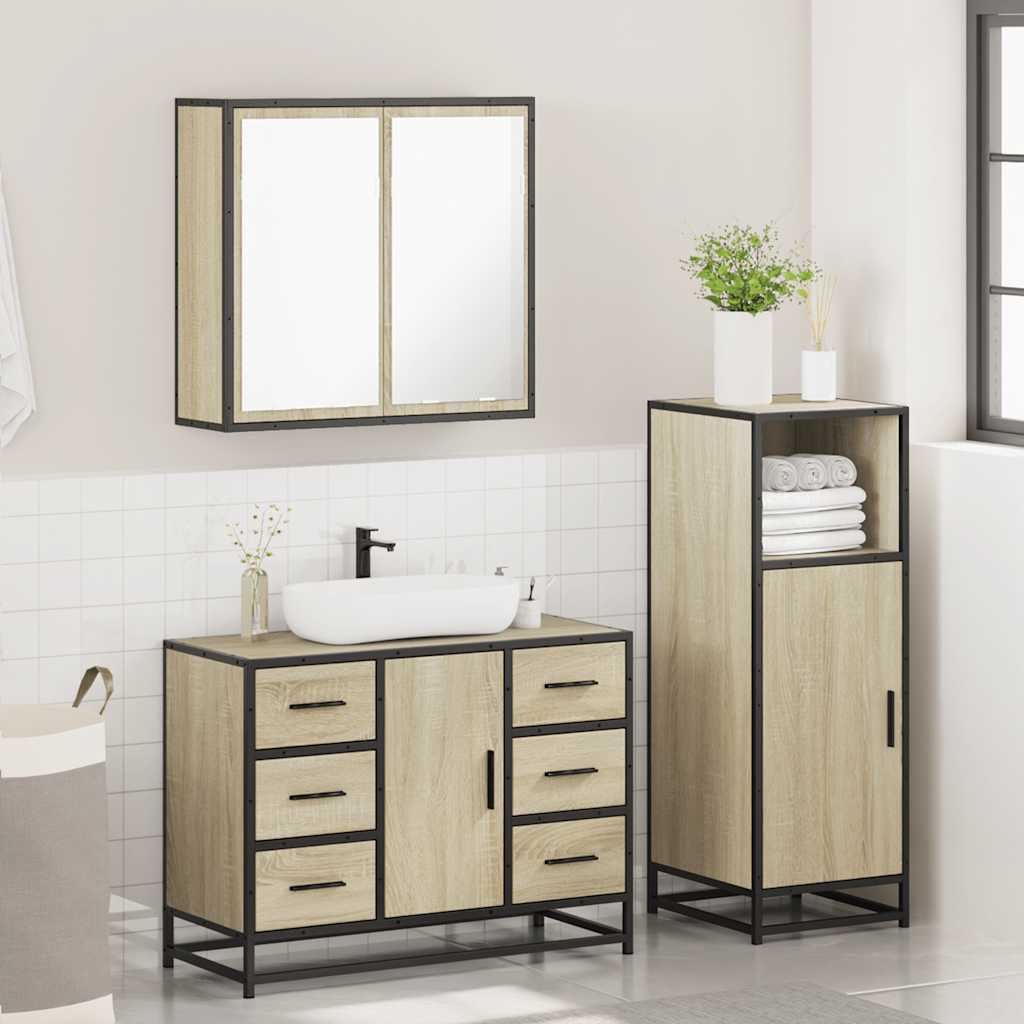 vidaXL 3 Piece Bathroom Furniture Set Sonoma Oak Engineered Wood 4