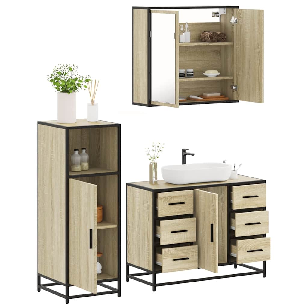 vidaXL 3 Piece Bathroom Furniture Set Sonoma Oak Engineered Wood 1