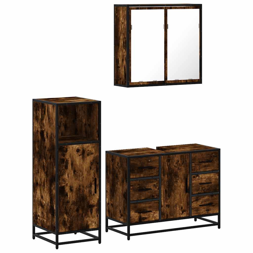 vidaXL 3 Piece Bathroom Furniture Set Smoked Oak Engineered Wood 2