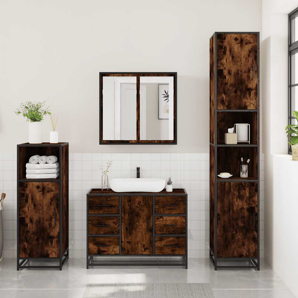 vidaXL 3 Piece Bathroom Furniture Set Smoked Oak Engineered Wood 3