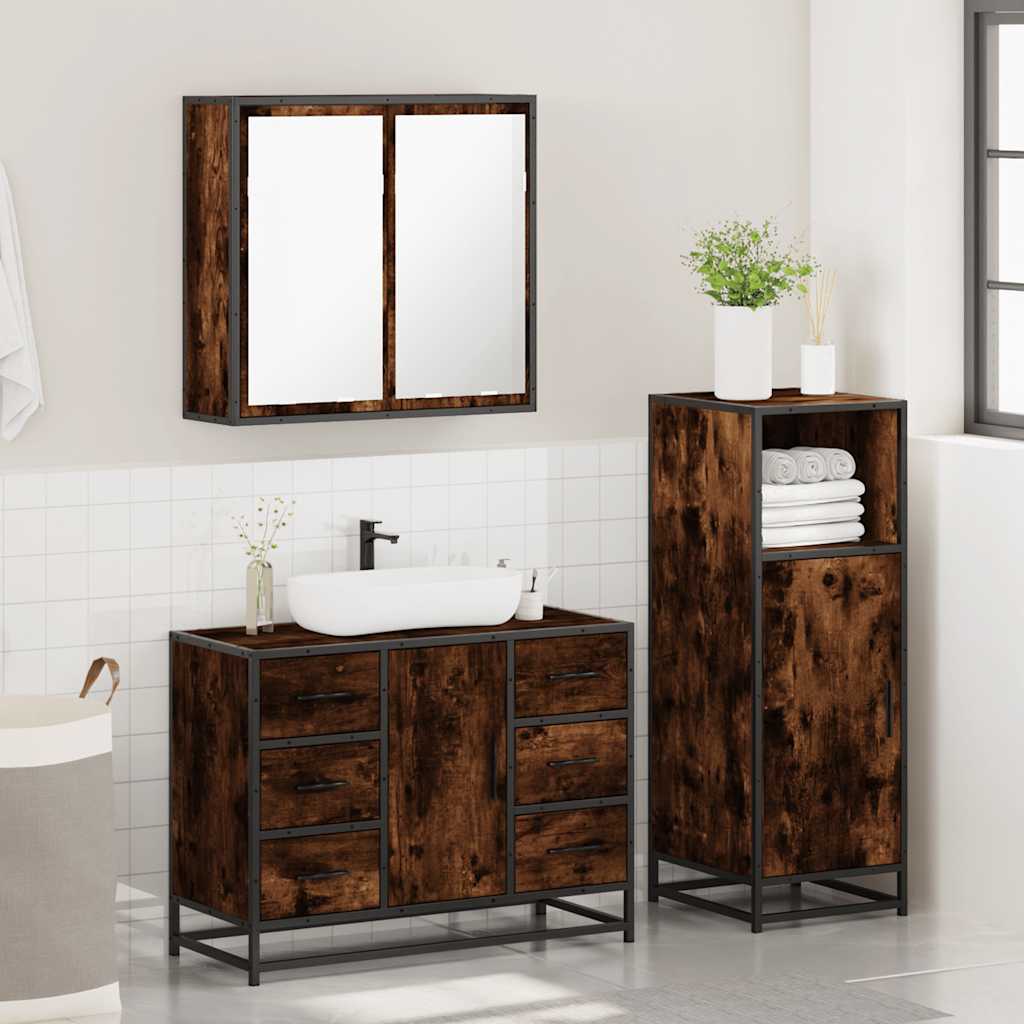 vidaXL 3 Piece Bathroom Furniture Set Smoked Oak Engineered Wood 4