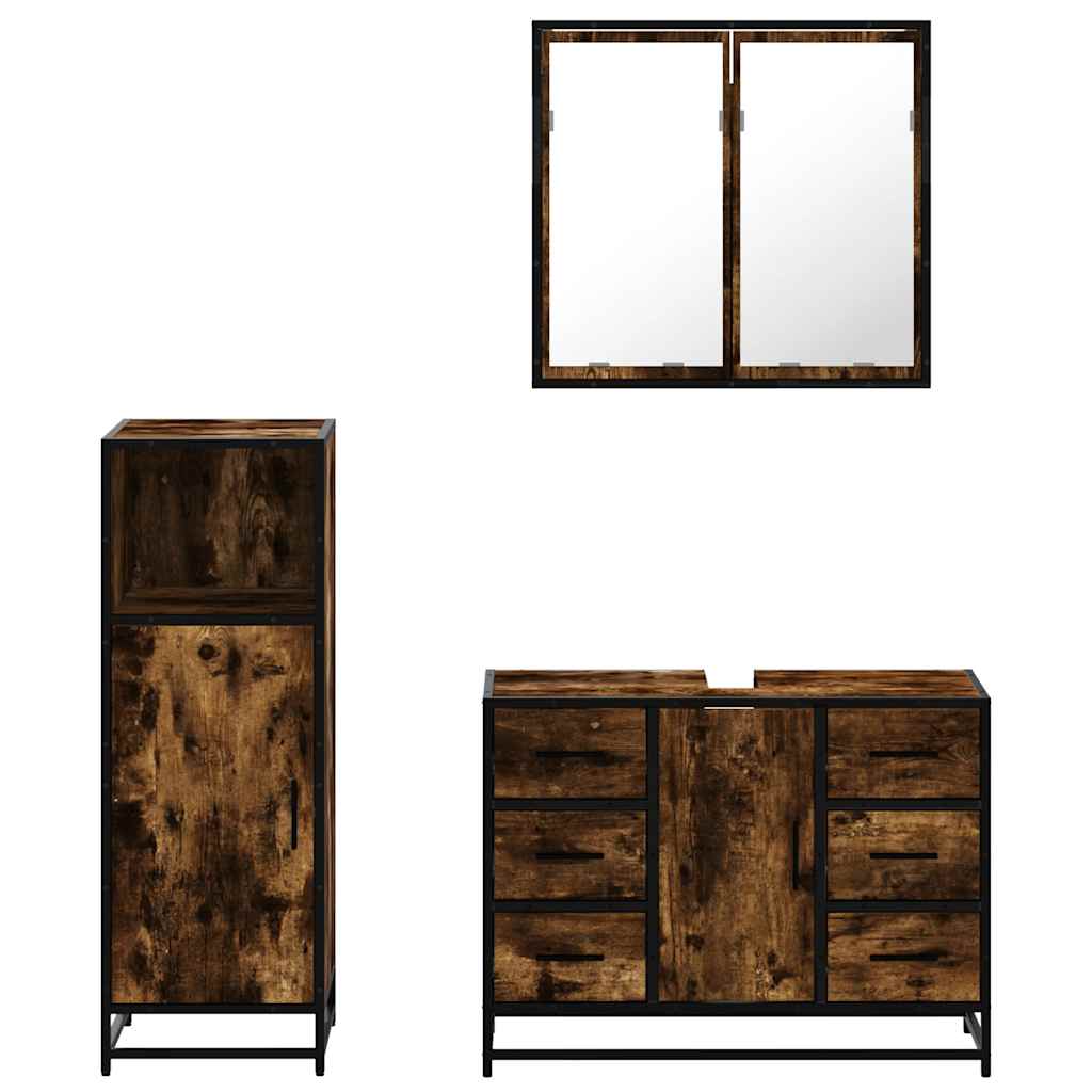 vidaXL 3 Piece Bathroom Furniture Set Smoked Oak Engineered Wood 5