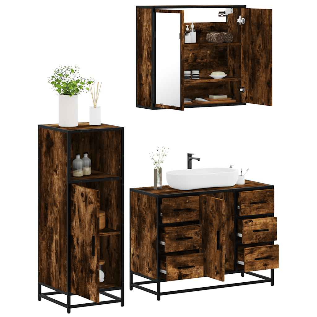vidaXL 3 Piece Bathroom Furniture Set Smoked Oak Engineered Wood 1