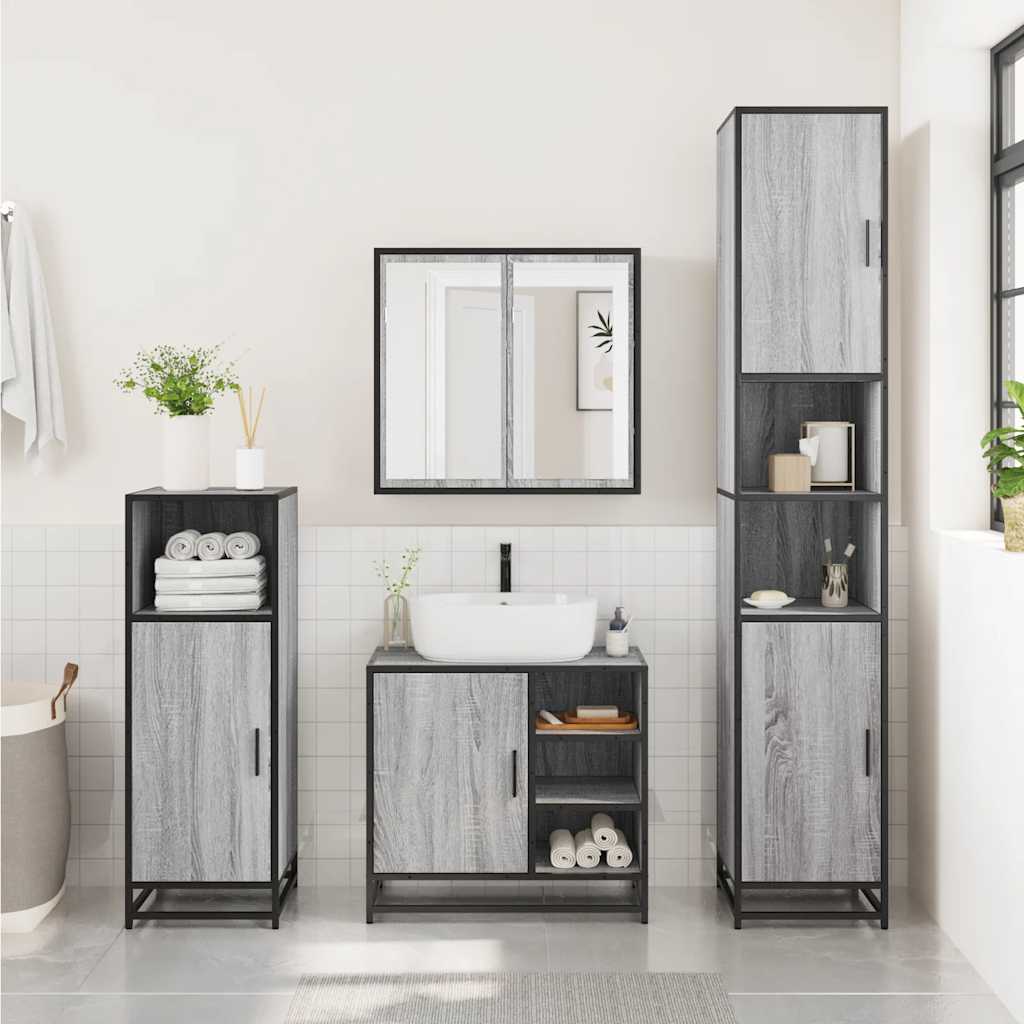 vidaXL 3 Piece Bathroom Furniture Set Grey Sonoma Engineered Wood 3