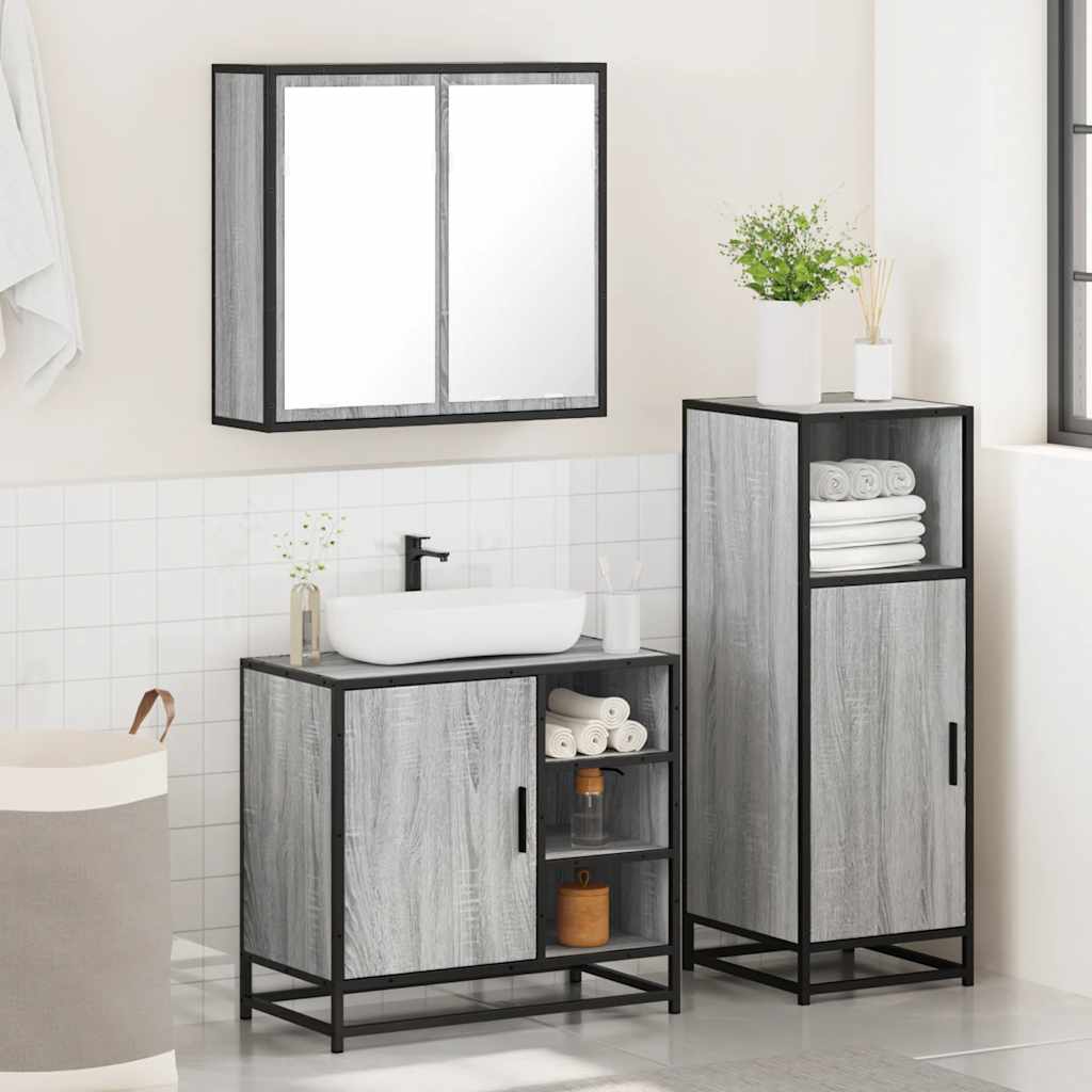 vidaXL 3 Piece Bathroom Furniture Set Grey Sonoma Engineered Wood 4