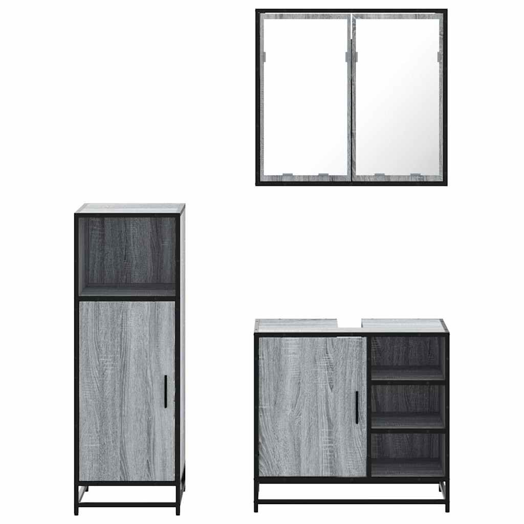 vidaXL 3 Piece Bathroom Furniture Set Grey Sonoma Engineered Wood 5