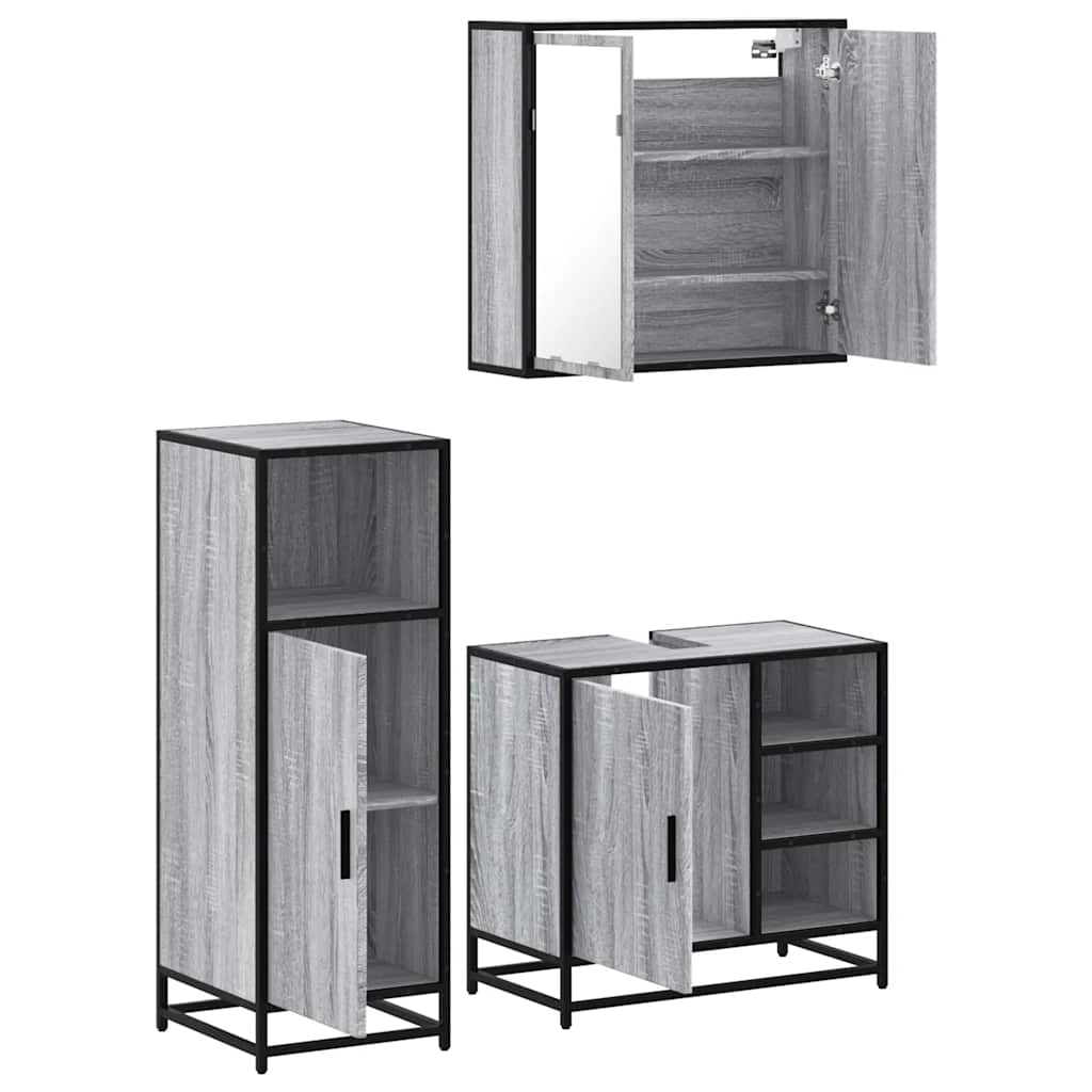 vidaXL 3 Piece Bathroom Furniture Set Grey Sonoma Engineered Wood 6