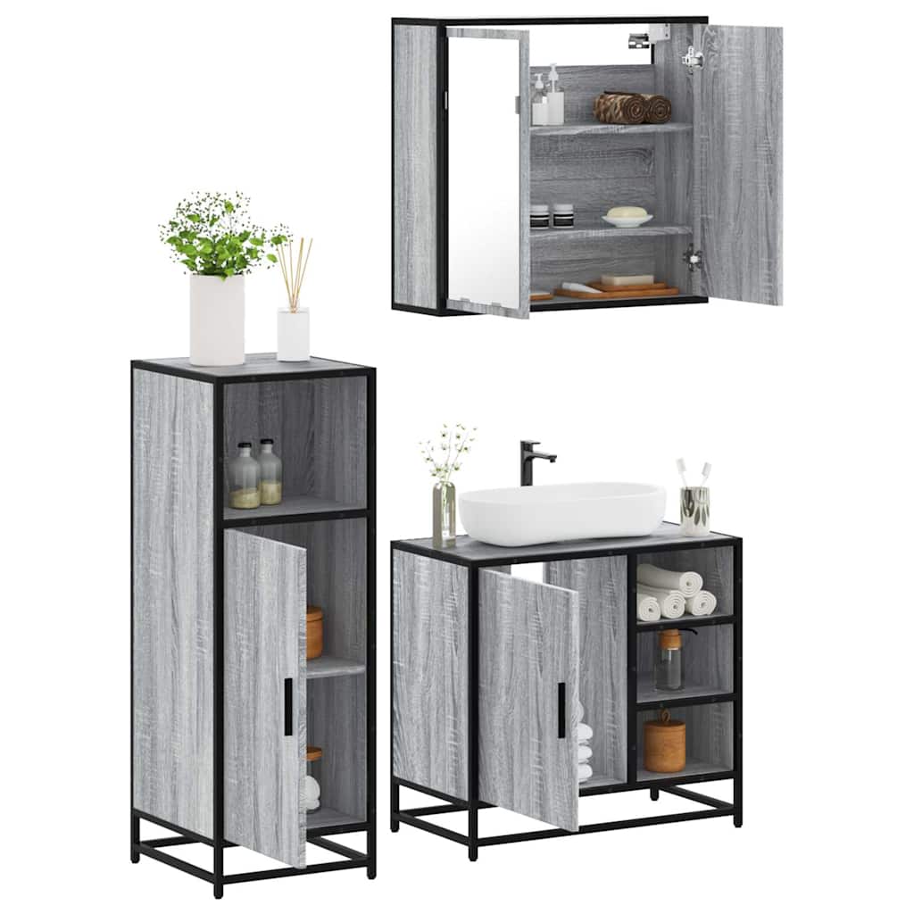 vidaXL 3 Piece Bathroom Furniture Set Grey Sonoma Engineered Wood 1