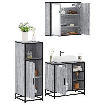 vidaXL 3 Piece Bathroom Furniture Set Grey Sonoma Engineered Wood 1