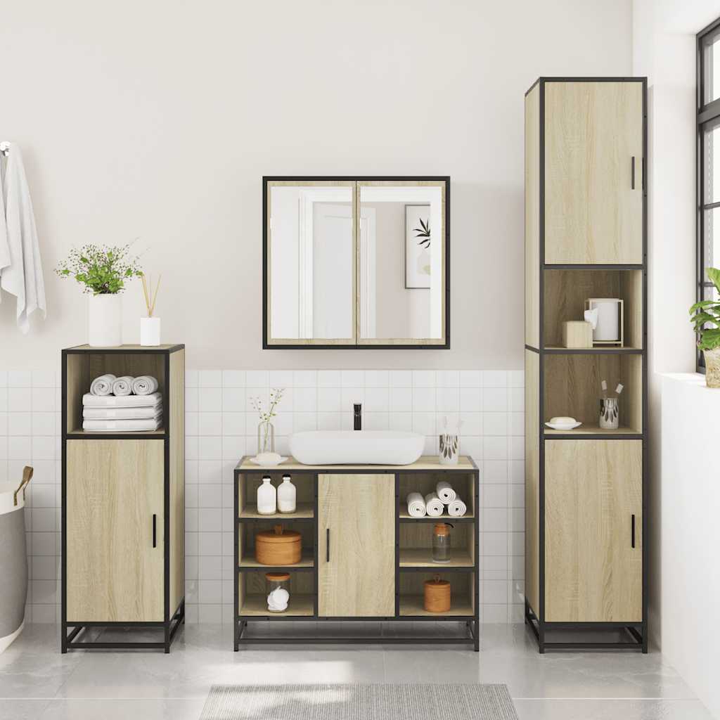 vidaXL 3 Piece Bathroom Furniture Set Sonoma Oak Engineered Wood 3