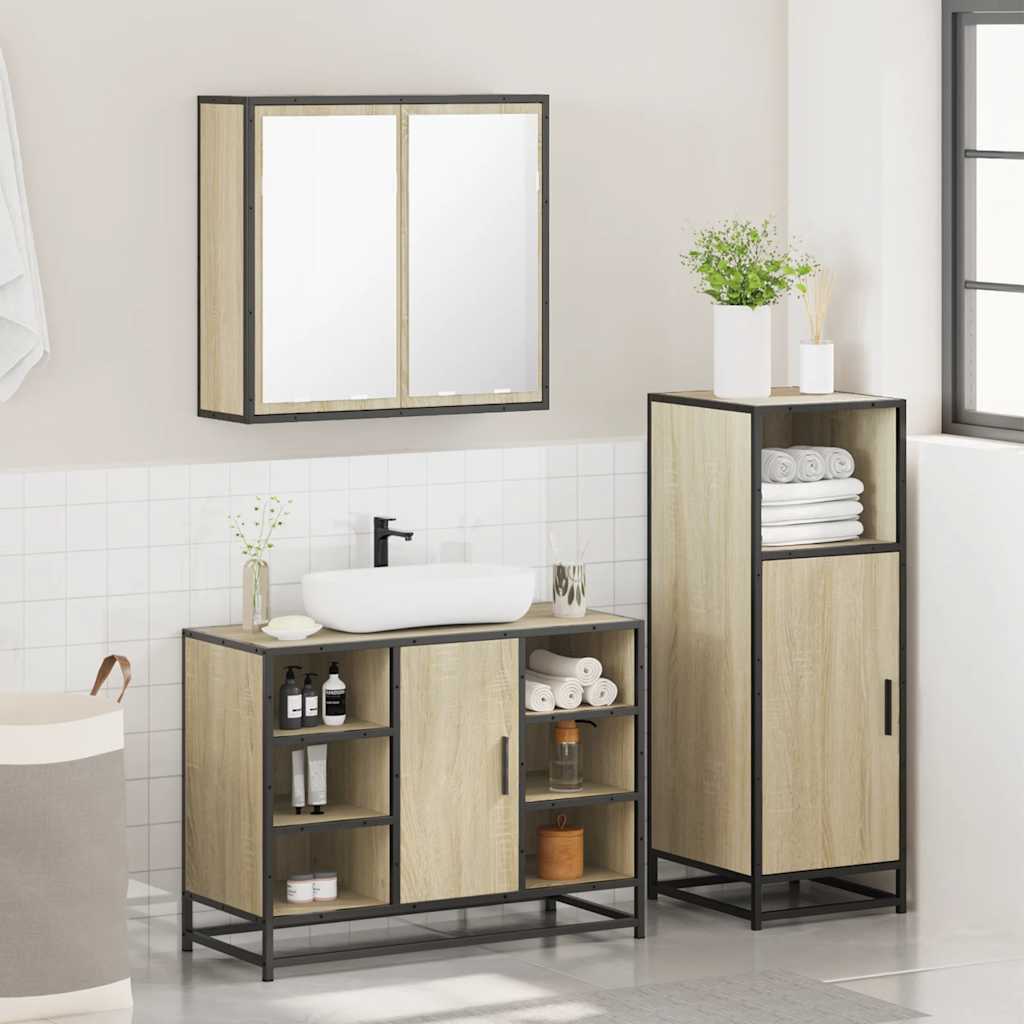 vidaXL 3 Piece Bathroom Furniture Set Sonoma Oak Engineered Wood 4