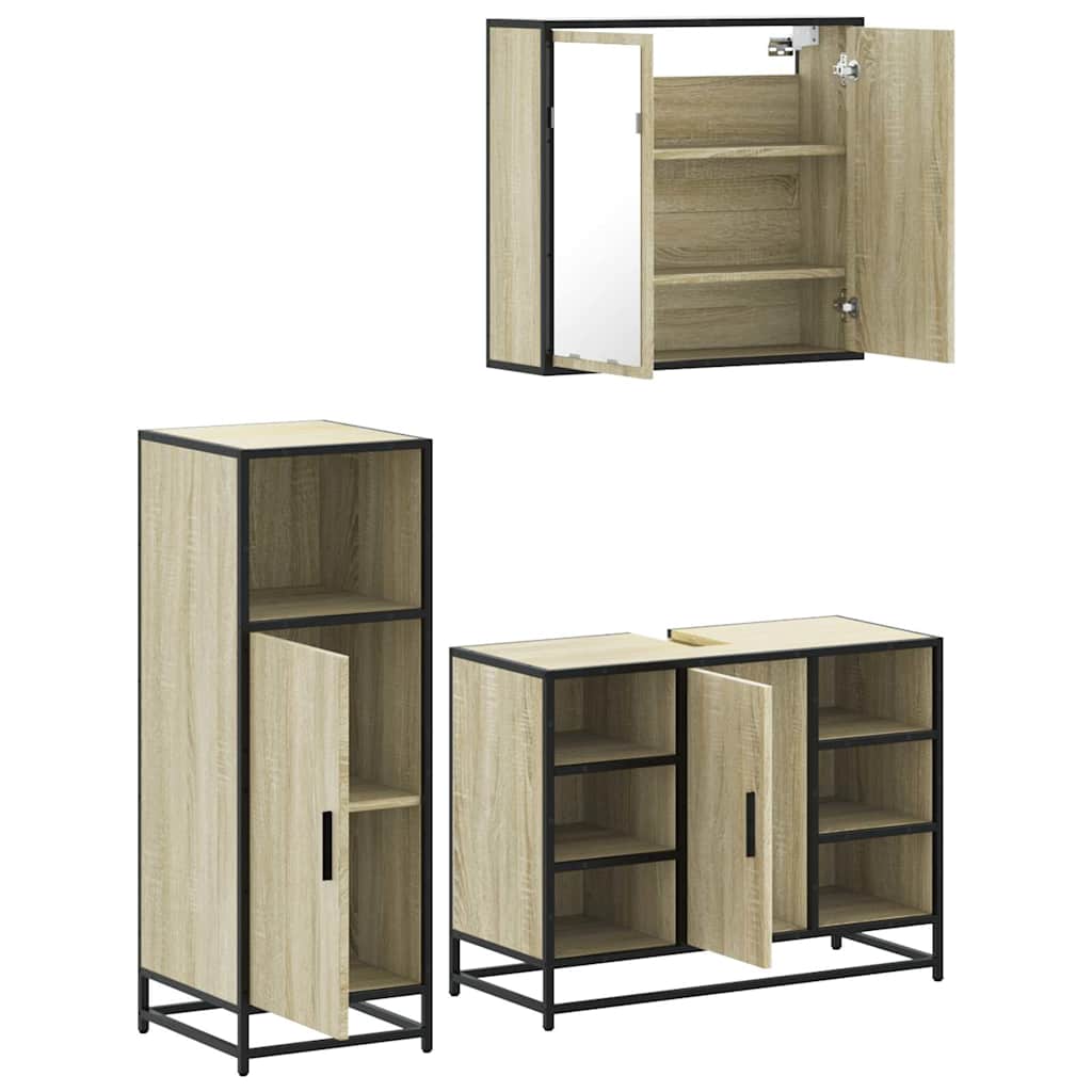 vidaXL 3 Piece Bathroom Furniture Set Sonoma Oak Engineered Wood 6