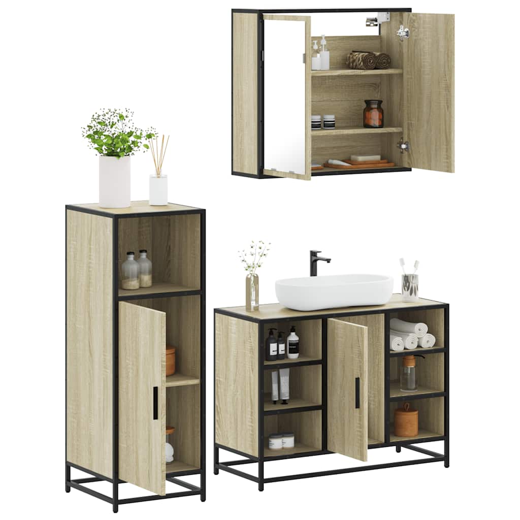 vidaXL 3 Piece Bathroom Furniture Set Sonoma Oak Engineered Wood 1