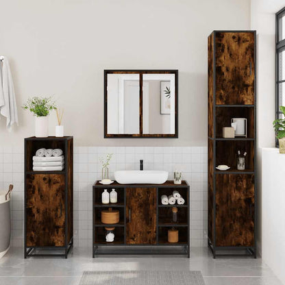 vidaXL 3 Piece Bathroom Furniture Set Smoked Oak Engineered Wood 3