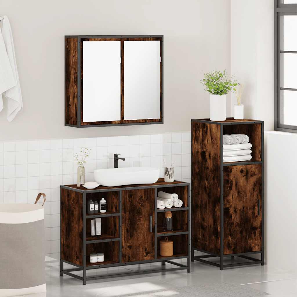 vidaXL 3 Piece Bathroom Furniture Set Smoked Oak Engineered Wood 4