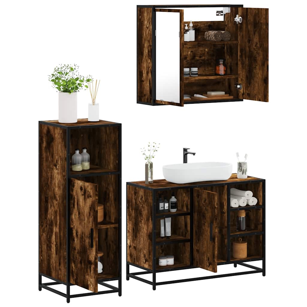 vidaXL 3 Piece Bathroom Furniture Set Smoked Oak Engineered Wood 1