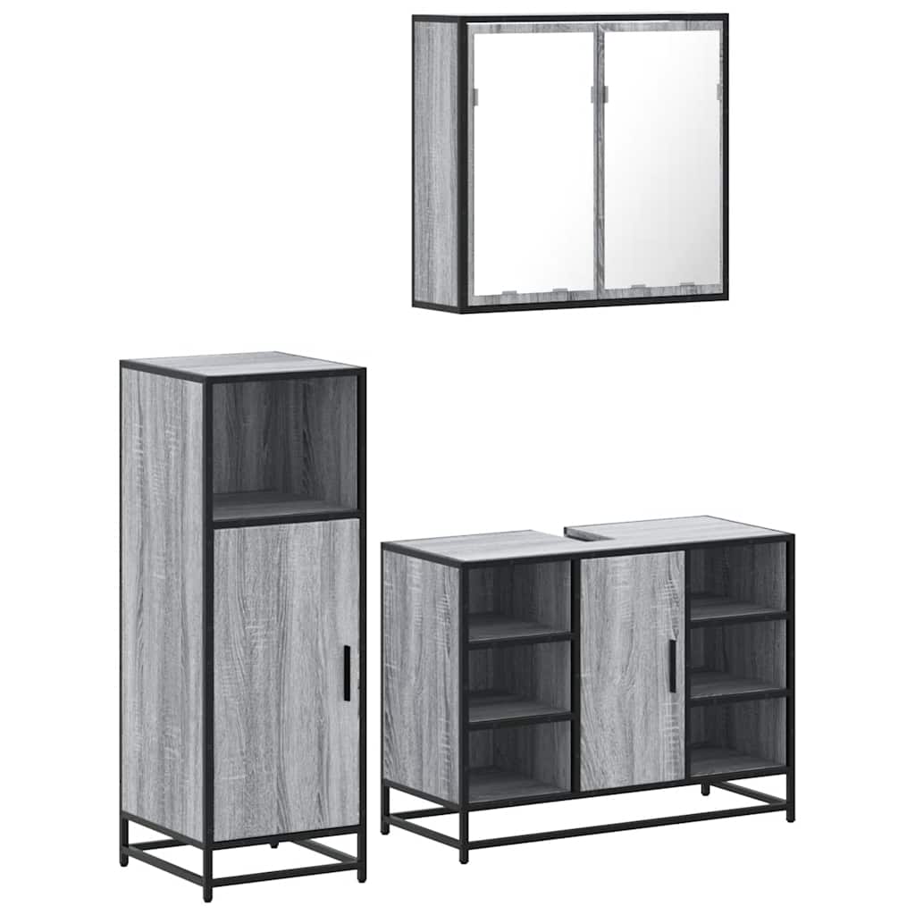 vidaXL 3 Piece Bathroom Furniture Set Grey Sonoma Engineered Wood 2