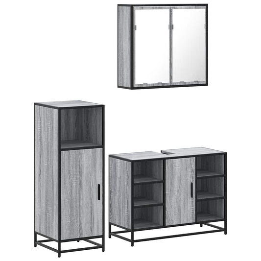 vidaXL 3 Piece Bathroom Furniture Set Grey Sonoma Engineered Wood 2