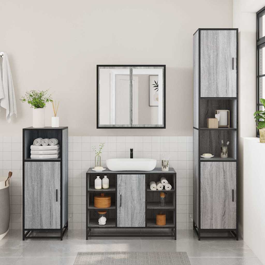 vidaXL 3 Piece Bathroom Furniture Set Grey Sonoma Engineered Wood 3