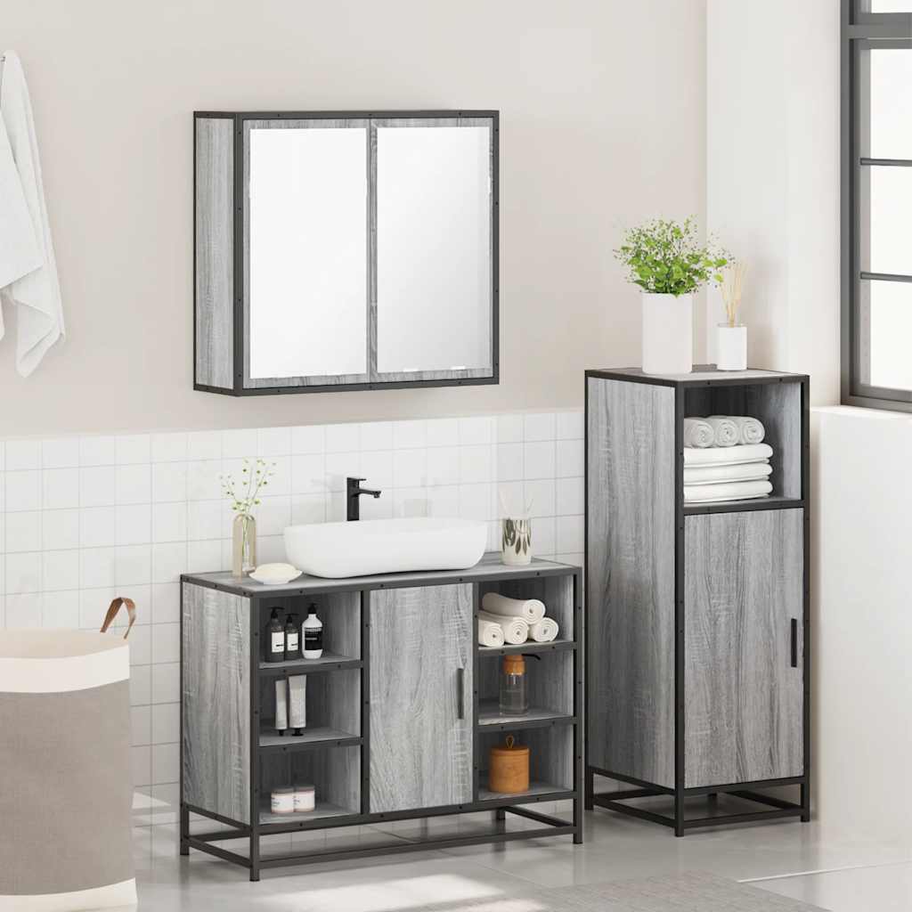 vidaXL 3 Piece Bathroom Furniture Set Grey Sonoma Engineered Wood 4