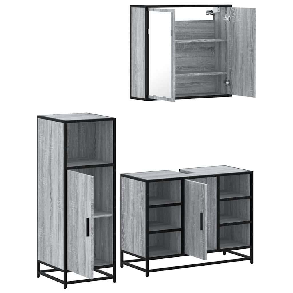 vidaXL 3 Piece Bathroom Furniture Set Grey Sonoma Engineered Wood 6