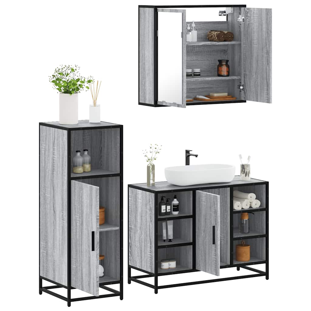 vidaXL 3 Piece Bathroom Furniture Set Grey Sonoma Engineered Wood 1