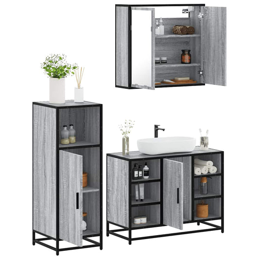 vidaXL 3 Piece Bathroom Furniture Set Grey Sonoma Engineered Wood 1