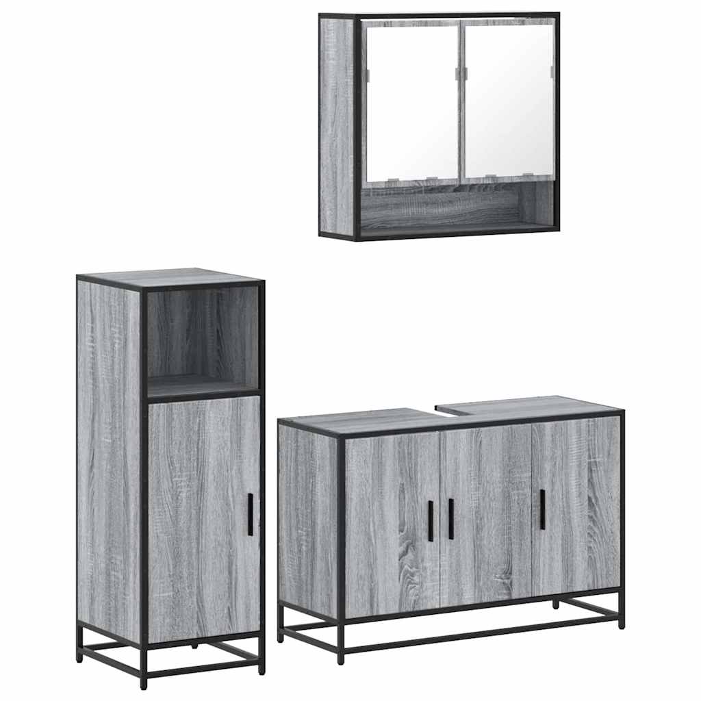 vidaXL 3 Piece Bathroom Furniture Set Grey Sonoma Engineered Wood 2
