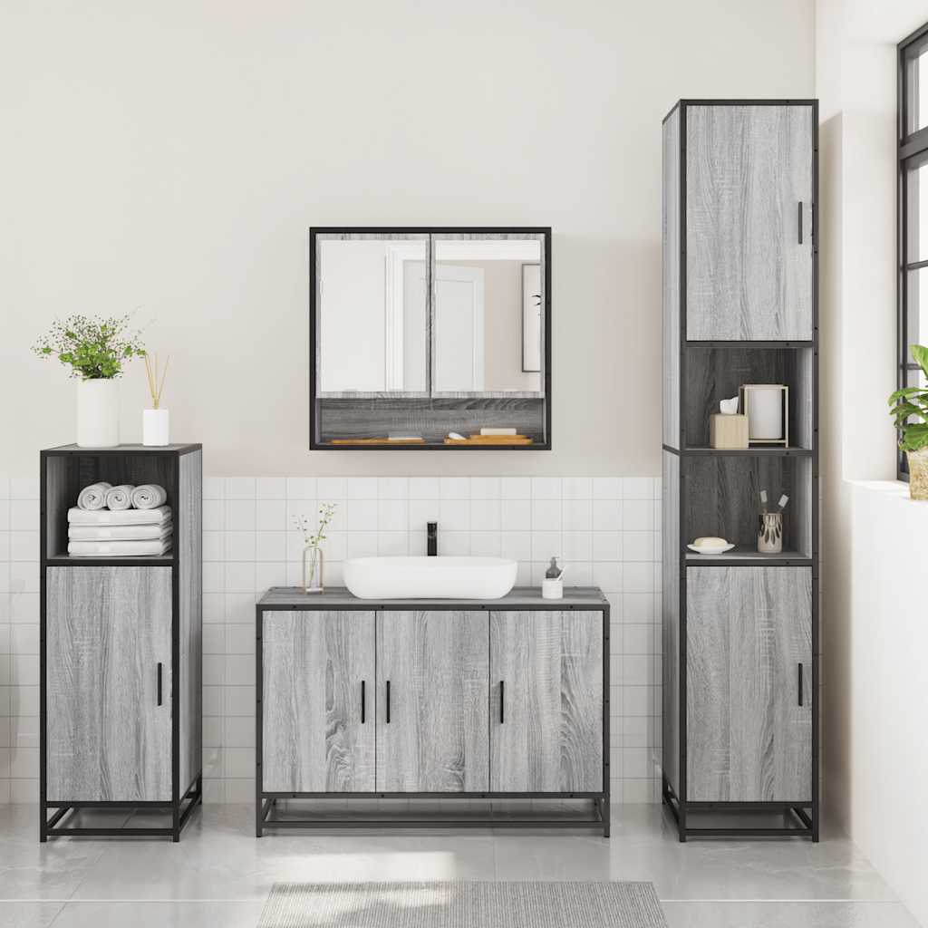 vidaXL 3 Piece Bathroom Furniture Set Grey Sonoma Engineered Wood 3
