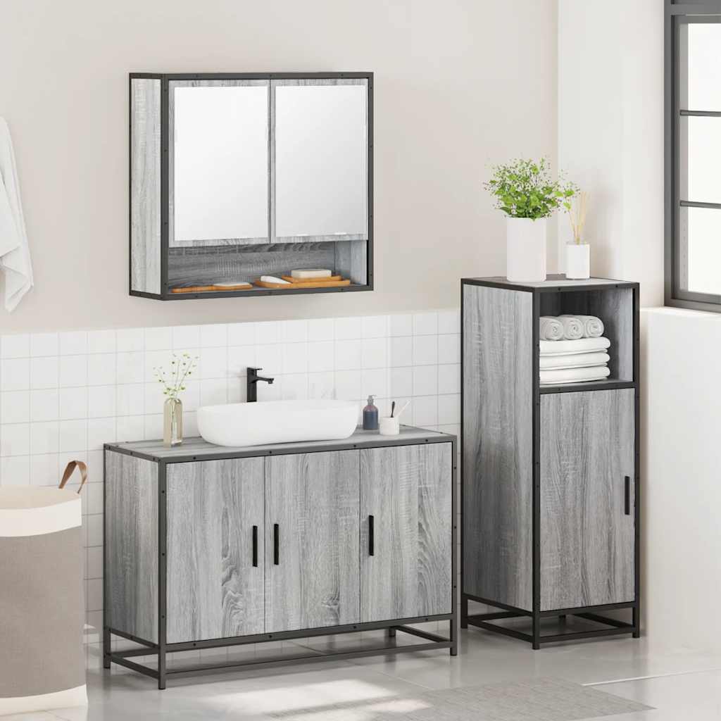 vidaXL 3 Piece Bathroom Furniture Set Grey Sonoma Engineered Wood 4