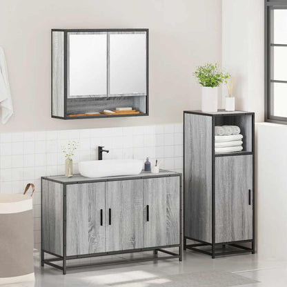 vidaXL 3 Piece Bathroom Furniture Set Grey Sonoma Engineered Wood 4