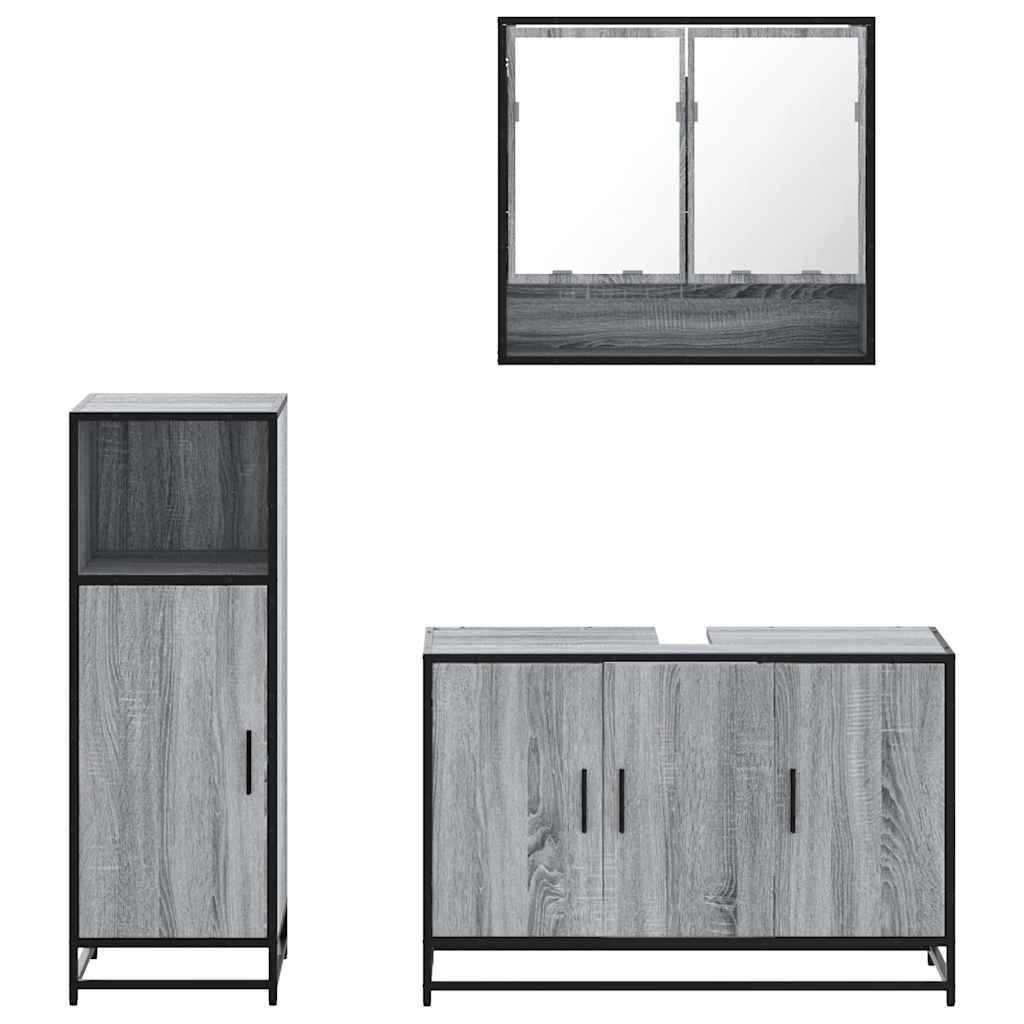 vidaXL 3 Piece Bathroom Furniture Set Grey Sonoma Engineered Wood 5