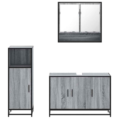 vidaXL 3 Piece Bathroom Furniture Set Grey Sonoma Engineered Wood 5