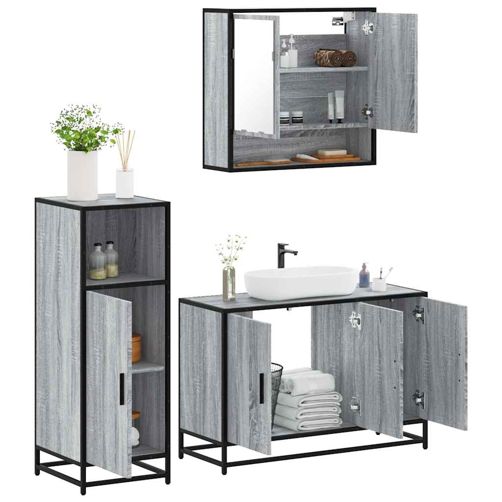vidaXL 3 Piece Bathroom Furniture Set Grey Sonoma Engineered Wood 1