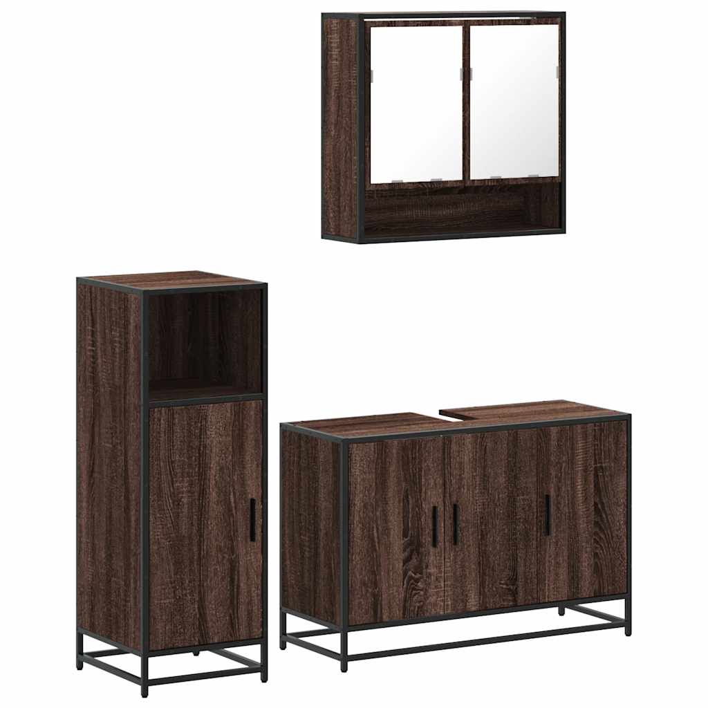 vidaXL 3 Piece Bathroom Furniture Set Brown Oak Engineered Wood 2