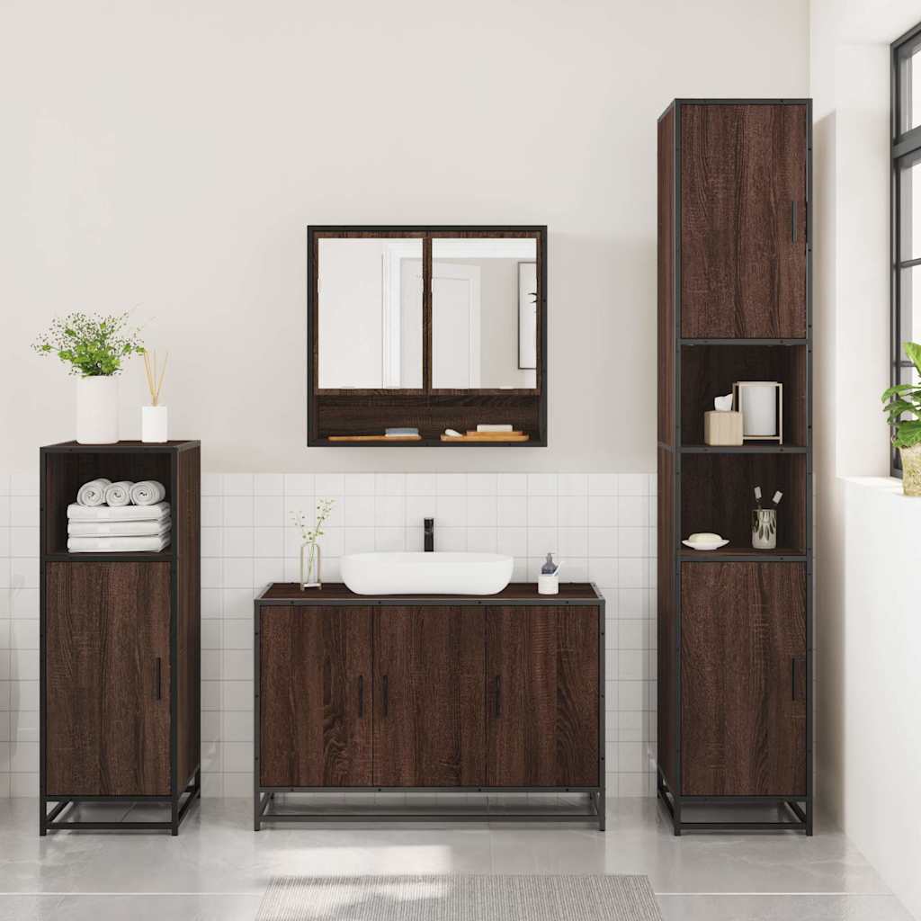 vidaXL 3 Piece Bathroom Furniture Set Brown Oak Engineered Wood 3