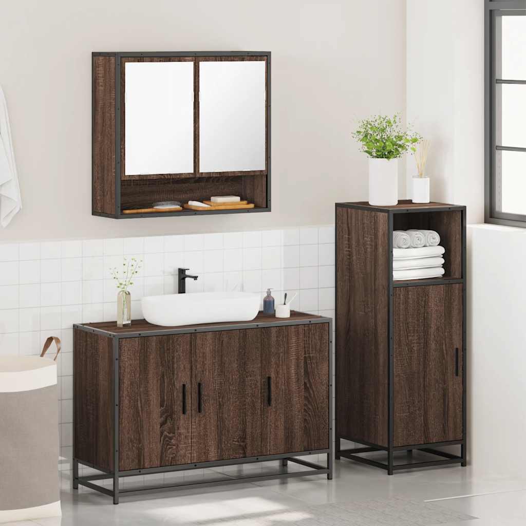 vidaXL 3 Piece Bathroom Furniture Set Brown Oak Engineered Wood 4