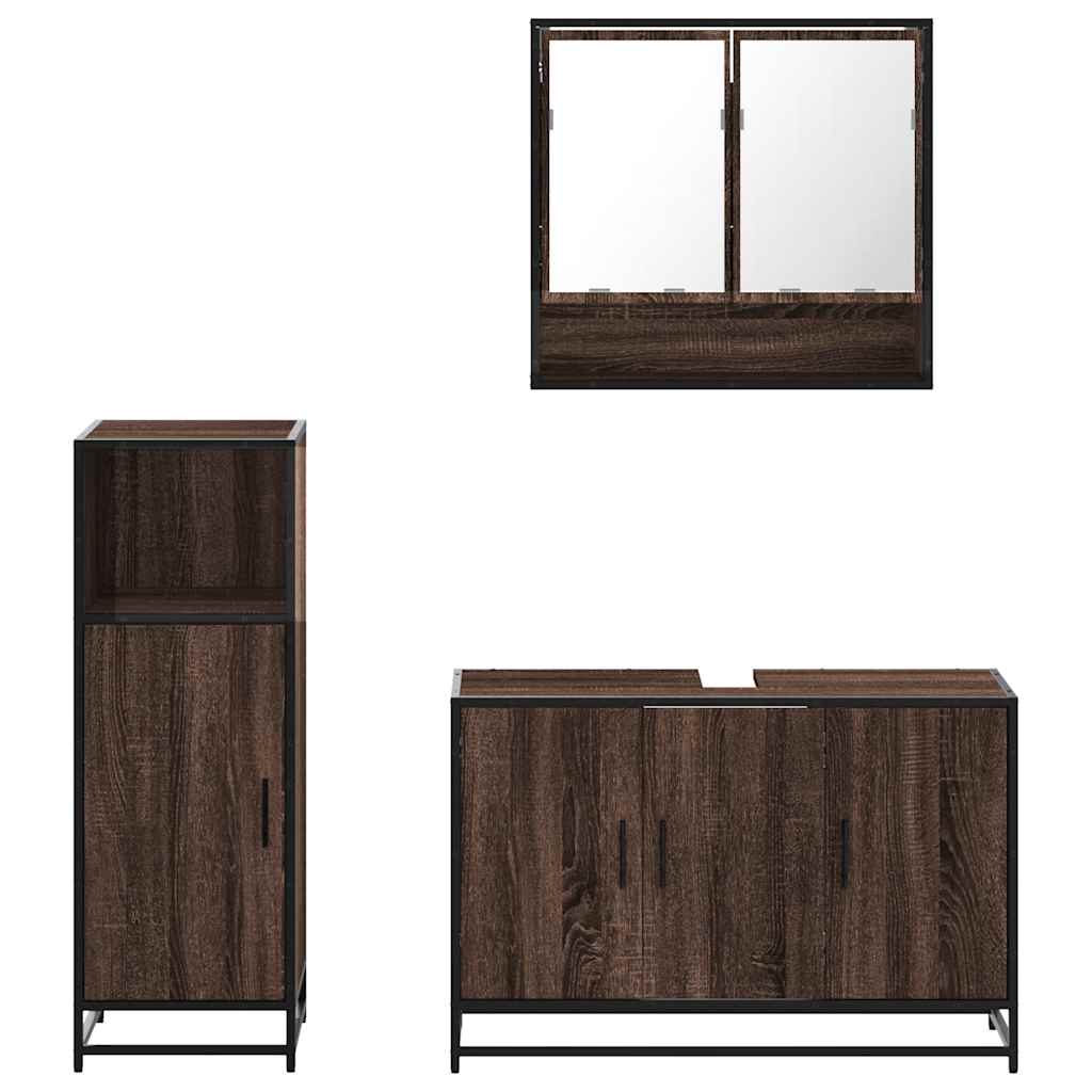 vidaXL 3 Piece Bathroom Furniture Set Brown Oak Engineered Wood 5