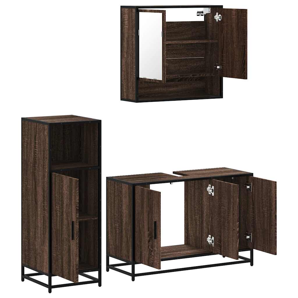 vidaXL 3 Piece Bathroom Furniture Set Brown Oak Engineered Wood 6