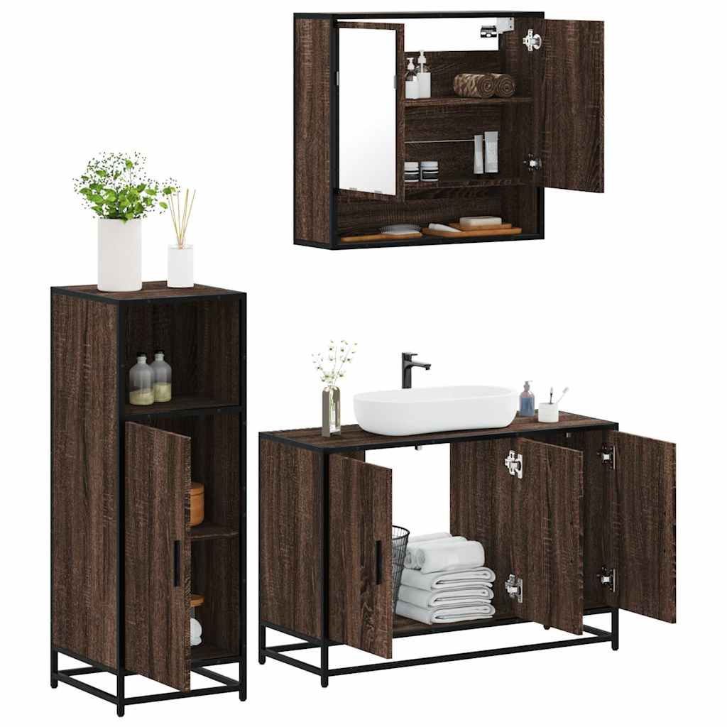 vidaXL 3 Piece Bathroom Furniture Set Brown Oak Engineered Wood 1