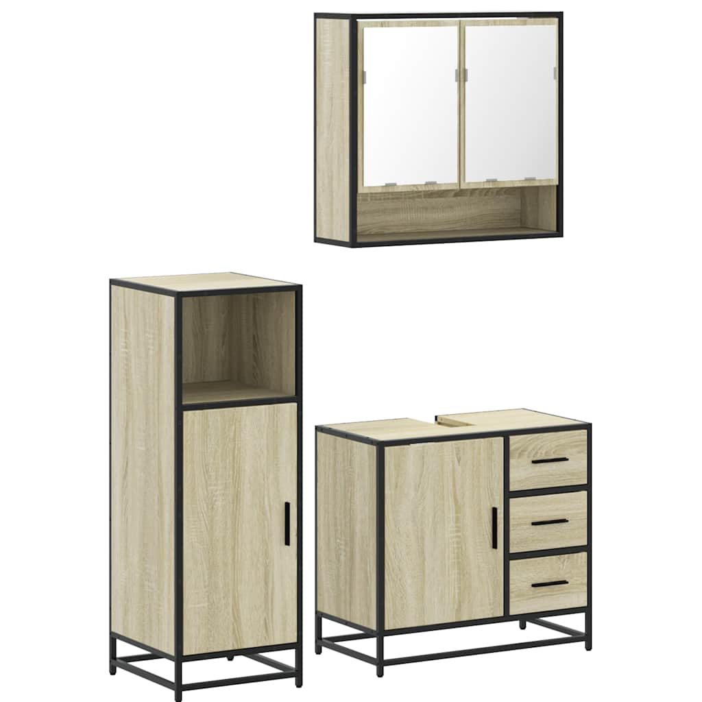 vidaXL 3 Piece Bathroom Furniture Set Sonoma Oak Engineered Wood 2