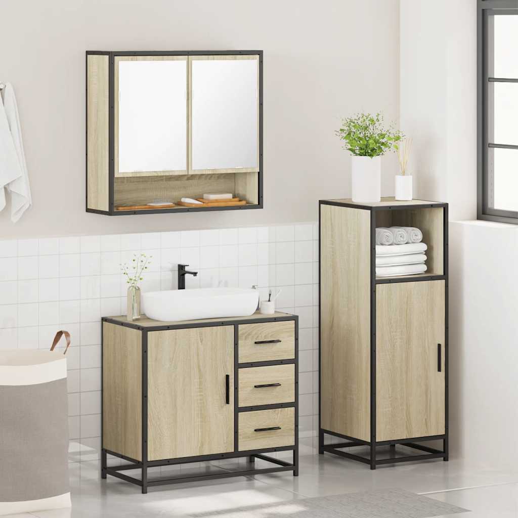 vidaXL 3 Piece Bathroom Furniture Set Sonoma Oak Engineered Wood 4
